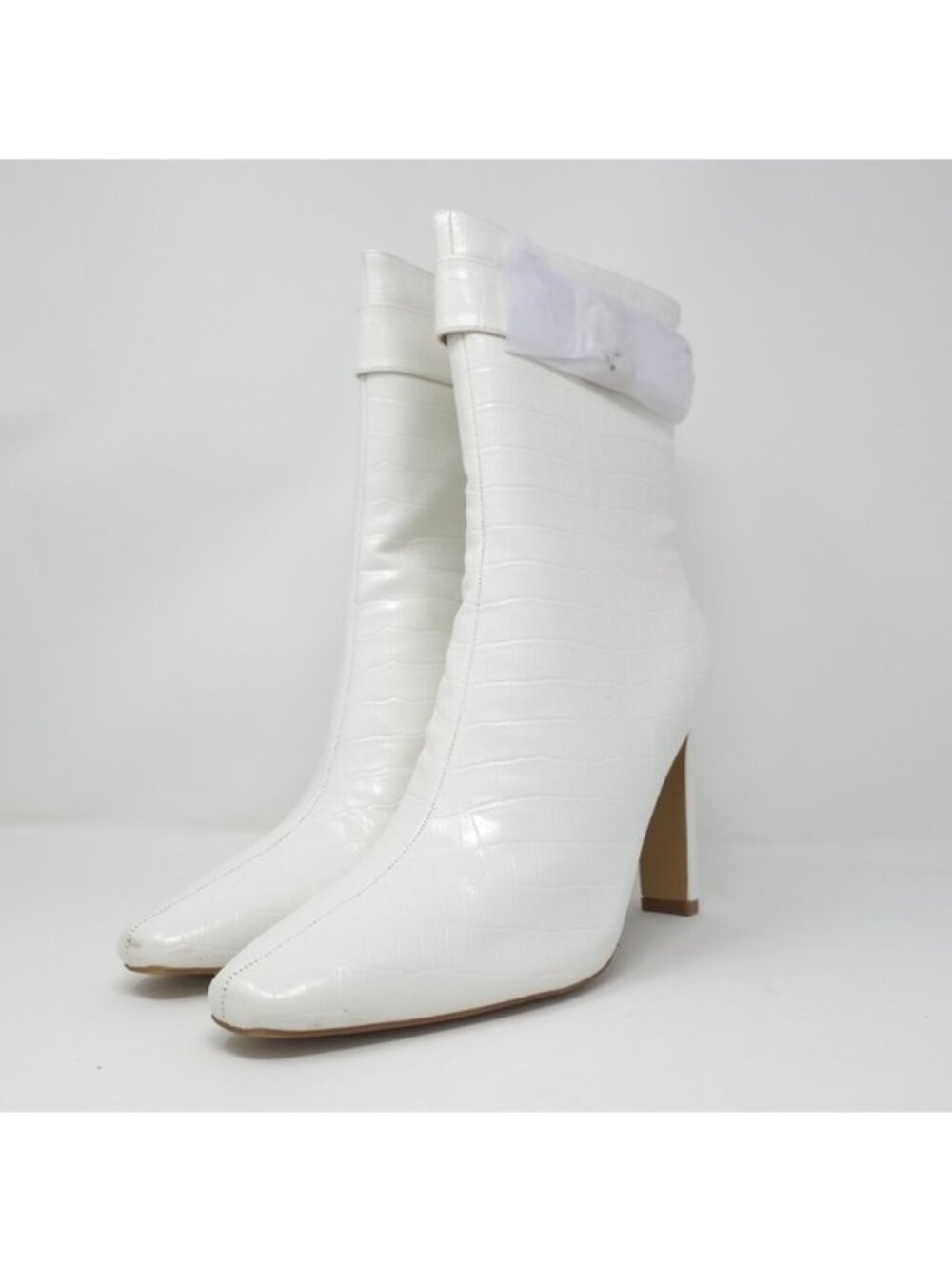 Journee Collection Elanie White Croc Block Heel Ankle Boots US 11 NIB